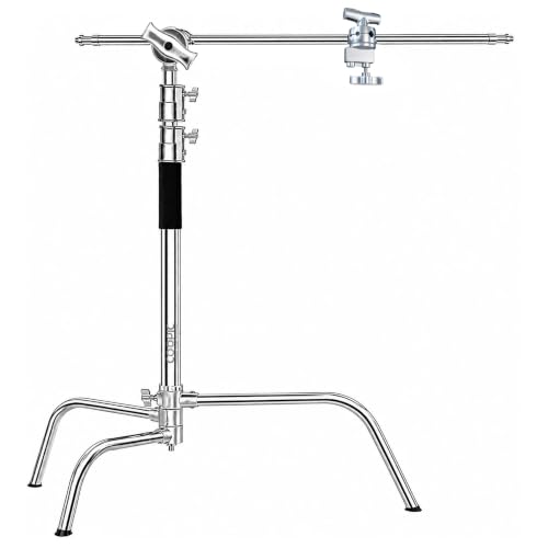 C Stand with Boom Arm, 6.9ft/210cm, 88cm Extension Arm | Heavy Duty Stainless Steel, Turtle Base, 2 Grip Heads, Buffer Spring, For Softbox, Reflector, Strobe - size: 210cm 1 Pack