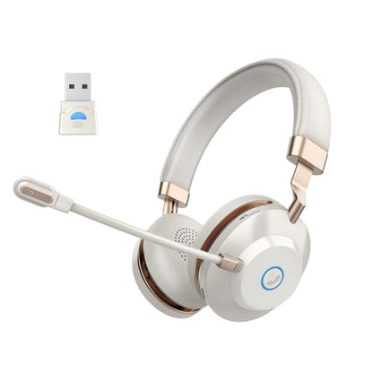 Wireless Headset with Mic for Work, Bluetooth Headset with Noise Cancelling Microphone, On Ear Wireless Headphones with USB Dongle & Mute Function for Work from Home Computer Office Teams Call Center