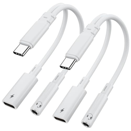 USB c to 3.5mm headphone adapter with charging, 2 in 1 USB C to 3.5mm Aux Audio Jack Dongle with PD 30W Fast Charging Port, Compatible with iPhone 17/16, Galaxy S26/S25, Google Pixel 10/9, for Car AUX
