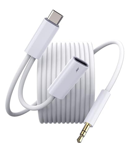 Aux to USB C, 2-in-1 USB-C to Aux 코드, 삼성 갤럭시, 아이폰 에어/17/16/15, 자동차 USB 타입-C - 3.5mm 수 오디오 케이블 통화 및 충전 지원 차량 스테레오, 스피커, 헤드폰 - style: 충전용 USB-C 포트