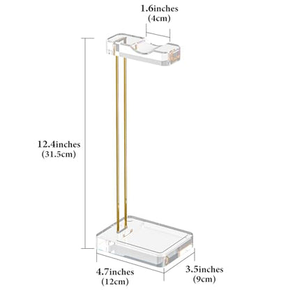 GEEKRIA Headphone Stand for Desk, Clear Acrylic Headset Stand with Gold Metal Accent, Gaming Headphone Holder, Universal Desktop Display Stand for Over-Ear Headphones