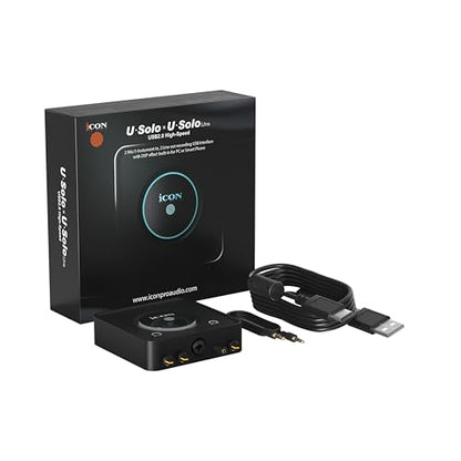 iCON USoloLive USB Audio Interface with 48V Phantom Power for Podcast | 24Bit/192kHz USB Audio Interface, Low Latency ASIO Driver, 48V Phantom Power, ProDriver4 Software for Podcast & Gaming. - color: Black