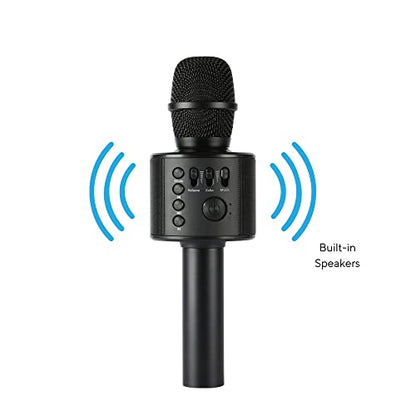 Wireless Bluetooth Karaoke Microphone with Built-in Speakers + HD Recording, Portable Handheld Mic | Black - style: Black