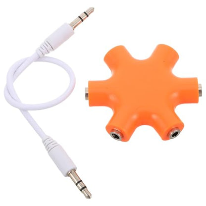 UKCOCO Multi Device 5-Jack 3.5mm Headphone Audio Splitter Adapter with Compact Plastic and Alloy Design for Daily Use and Travel, Stylish 1 Male to 4 Female Port Audio Output