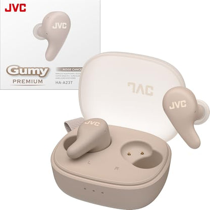 JVC Gumy Premium True Wireless Earbuds Noise Cancelling, Bluetooth 5.4 Headphones 26H Battery, ANC Ambient Mode, Gaming Low Latency, USB-C Case - color: Mocha