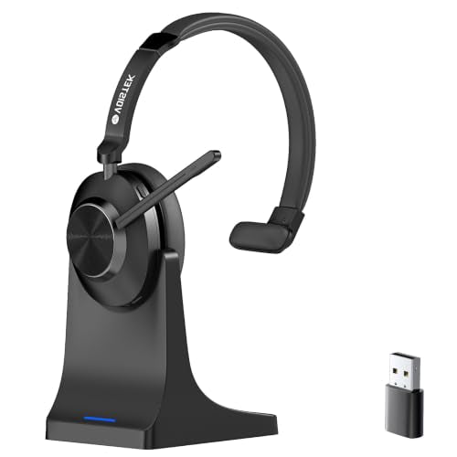 Voistek Wireless Headset with Mic for Work, Single Ear Headset with Charge Stand for Remote & Office, Bluetooth 5.3 & USB 2.4G Dongle for Windows, Mac, Chrome, Linux, iOS, iPadOS, Android