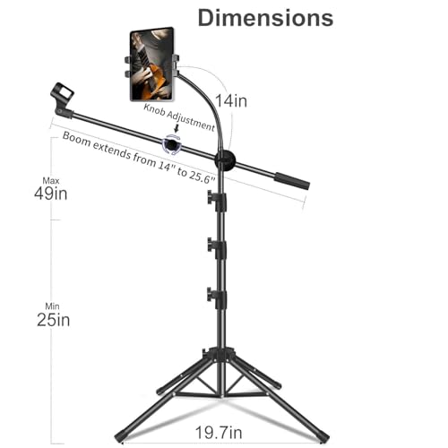 Microphone Stand Floor Mic Stand with Tablet/Phone Holder & 2 Mic Clips