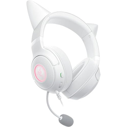 Razer Kraken Kitty V2 USB Wired Headset, Chroma RGB Kitty Ears, White | Stream Reactive Lighting, HyperClear Cardioid Mic, 40 mm Drivers, 7.1 Surround Sound, Comfortable Ear Cushions - color: White