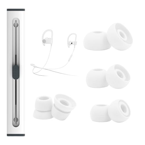 hopopwer Replacement Silicone Earbuds Tips for Powerbeats 3 Powerbeats 2, 4 Pairs Earbuds Silicone Ear Tips Set - Small, Medium, Large and Double Flange (White with Pen) - color: White with Pen