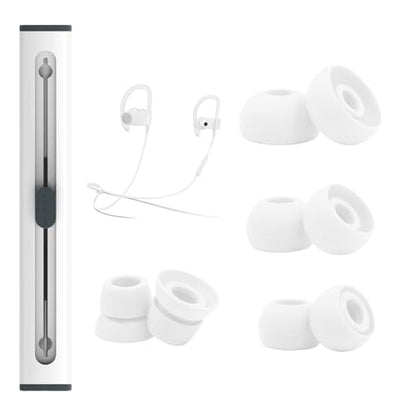 hopopwer Replacement Silicone Earbuds Tips for Powerbeats 3 Powerbeats 2, 4 Pairs Earbuds Silicone Ear Tips Set - Small, Medium, Large and Double Flange (White with Pen) - color: White with Pen