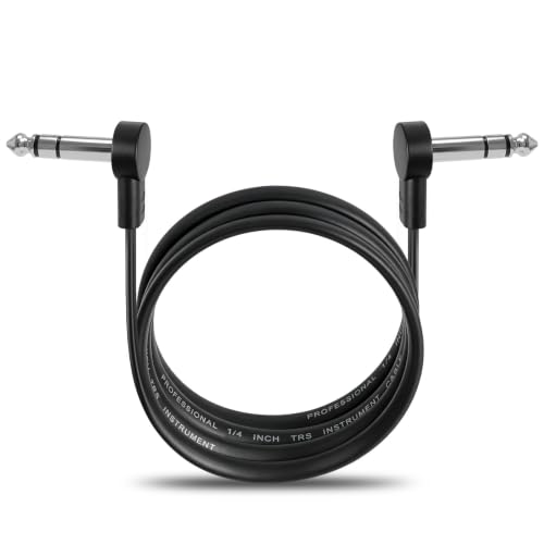 TRS Stereo Flat Patch Cables 36 in | 1/4" Right Angle Male-to-Male Connector for Effct Pedal, Low Profile, Save More Space Pedals Board, Black - color: 36 in