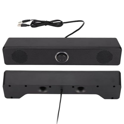 Double Horns Home Soundbar Speaker with Volume Control 3.5mm Input Wired Connection TV Entertainment System USB Powered