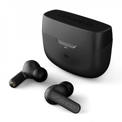 Urbanista Hybrid Active Noise Cancelling Wireless Earbuds, Deep Bass Splash Resistant Headphones, Bluetooth Multipoint Earphones, Transparency Mode, Wireless Charging Case, Atlanta, Midnight Black