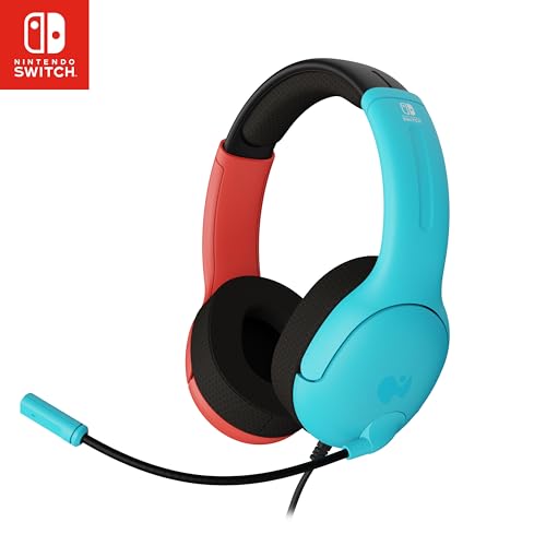 PDP Gaming LVL40 Airlite Stereo Headset for Nintendo Switch/Lite/OLED - Wired Power Noise Cancelling Microphone, Lightweight Soft Comfort On Ear Headphones (Mario Neon - Red & Blue) - color: Blue & Red