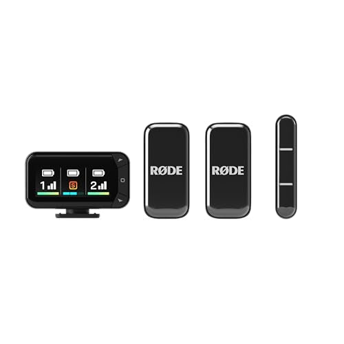 RØDE Wireless Micro - Compact Wireless Microphone Camera Kit, Two Mics with Camera Receiver, Smartphone Receiver, and Charge Case for Content Creation - USB-C, Black | 2.4 GHz digital signal with GainAssist and charging case for cameras, smartphones and c