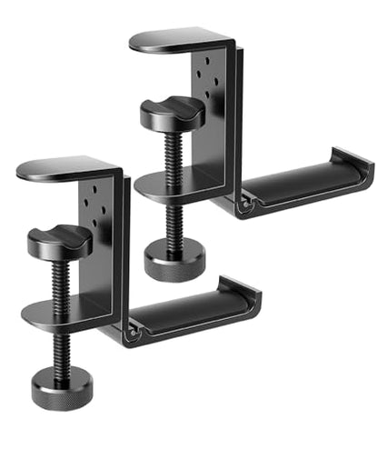 2 Pack Foldable Headphone Stand Hanger Holder, Aluminum Under Desk Clamp Hook Mount, Space-Saving Soundbar Stand with Universal Fit for Gaming PC Accessories