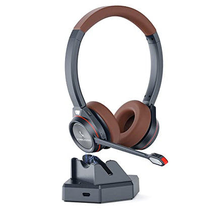 Wireless Headset with Microphone for Work, In-Built with USB Dongle for PC, Bluetooth Headset for Home Office Call Center, Work with Computer, Zoom, Ms Teams, Jabber Video Conference Voice Recognition - style: Duo