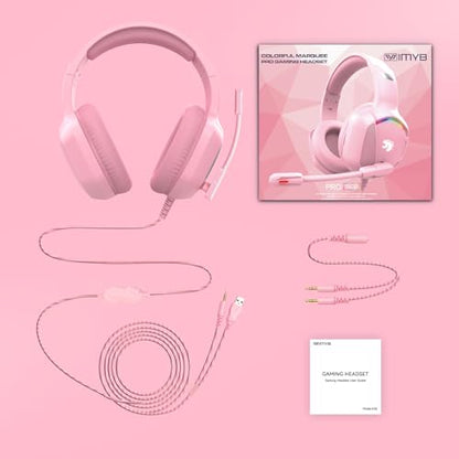 IMYB A36 Pink Gaming Headset with Mic Stereo Headphones for Pc, PS5, Xbox | RGB Wired Over-Ear Noise Cancelling for Xbox Series X/S, PS4, Nintendo Switch, Computer, Laptop, Mac - color: Pink