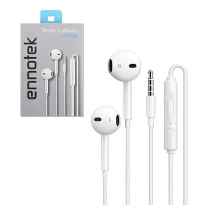 Wired Earbuds with Microphone, 3.5mm in‑Ear Headphones with Inline Volume Control, Plug‑in Earphones for Laptops, Tablets, and Phones – White - size: Pack of 1