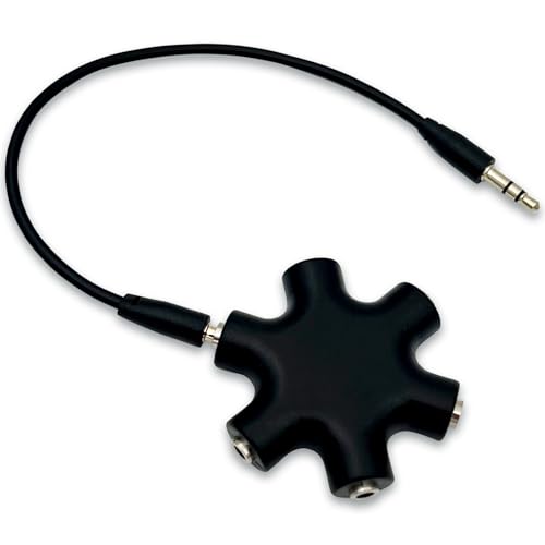 6-Way Headphone Audio Splitter – 3.5mm Male to 5-Port Female Stereo Adapter Cable for iPhone, Headsets, and Earphones