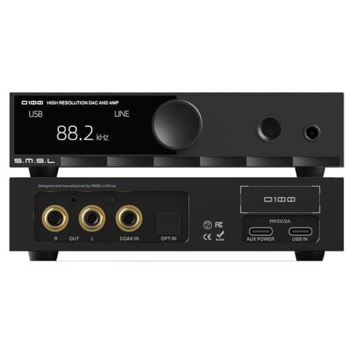 S.M.S.L SMSL D100 HiFi Audio DAC Headphone Amplifier, ES9081 Chip XMOS XU-316 Desktop DAC, Full MQA DSD512 PCM768kHz, 4.4mm Balanced/6.35mm/RCA Output for PC Gaming Speakers - color: Black