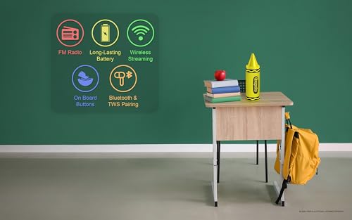 Crayola Kids Crayon Speakers Bluetooth, Portable Bluetooth Speakers | 20W Peak Power HD Sound, Mini Bluetooth Speaker Wireless with TWS Pairing BT 5.3, FM Radio Home/Party/Outdoor/Travel - color: Yellow