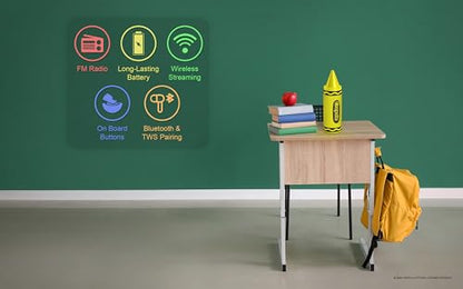 Crayola Kids Crayon Speakers Bluetooth, Portable Bluetooth Speakers | 20W Peak Power HD Sound, Mini Bluetooth Speaker Wireless with TWS Pairing BT 5.3, FM Radio Home/Party/Outdoor/Travel - color: Yellow