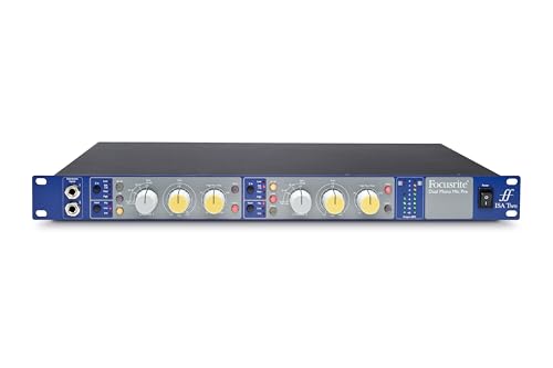 Focusrite ISA Two Classic rackmount dual mono mic preamp with variable impedance selector and high-pass filter per channel | 2 ISA Mic Preamps, Lundahl LL1538 Transformer, Switchable Impedance, Instrument Inputs, Balanced Inserts, Variable HPF, 80dB - sty