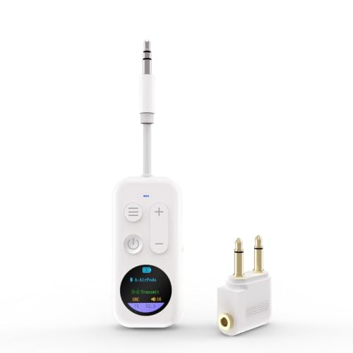 Airplane Bluetooth Adapter with LED Screen, 2-in-1 Bluetooth Transmitter Receiver for Flight & TV, Dual Headphones Audio Adapter, 20H+ Playtime, Travel Essentials