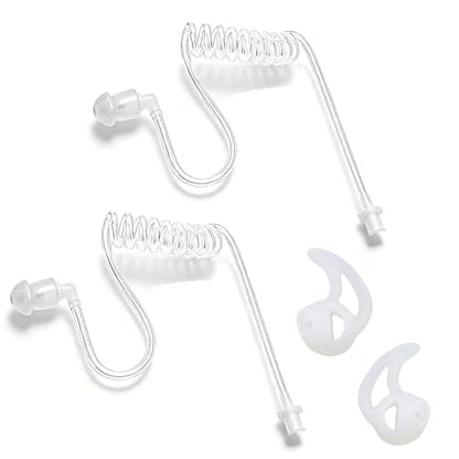 2 Pack Clear Acoustic Tube Replacement with Ear Fins Earmold | Two-Way Radio Police Earpiece Accessories, Soft Silicone Fins Anti-Slip Ear Mold Stable Fit - color: Clear