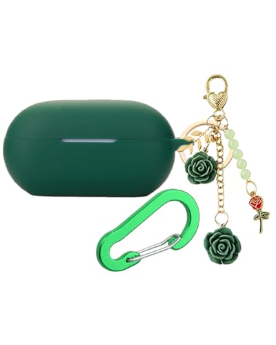 Case for Beats Solo Buds Case Cover with Flower Keychain, Cute Soft Silicone Shockproof Protective Skin Cases for Beats Solo Buds Wireless Earbuds with Carabiner for Women Girl (Green) - color: Green