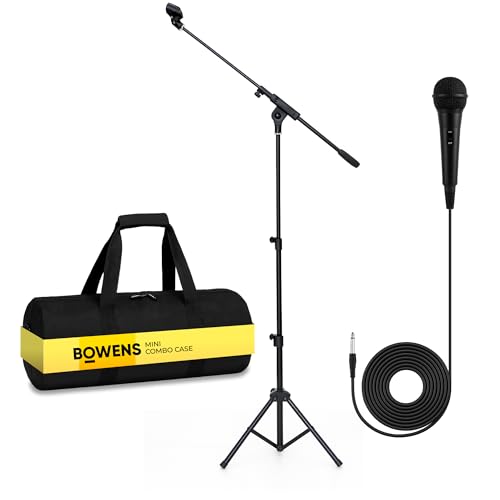 Bowens Dynamic Microphone for Singing with Adjustable Mic Stand (18–70”), 17" Boom, Handheld Microphone for Speakers, Karaoke – Includes Cable, Adapter, Foam Covers & Case