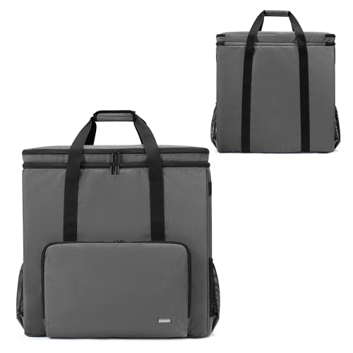 CURMIO Double-Layer PC Carrying Case, Computer Travel Bag for Tower, Gray | Computer Desktop Tower Case with Shoulder Straps Fit ATX/M-ATX Motherboards, Keyboard, Mouse, Cables & Earphones - color: Grey