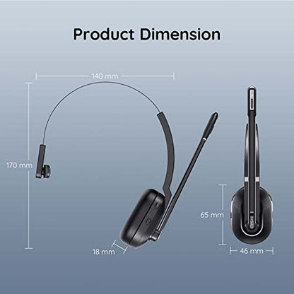 EKSA Trucker Bluetooth Headset, Wireless Headset with Microphone AI Noise Canceling, On Ear Bluetooth Headphone with Mute for Driver Office Call Center Computer Skype