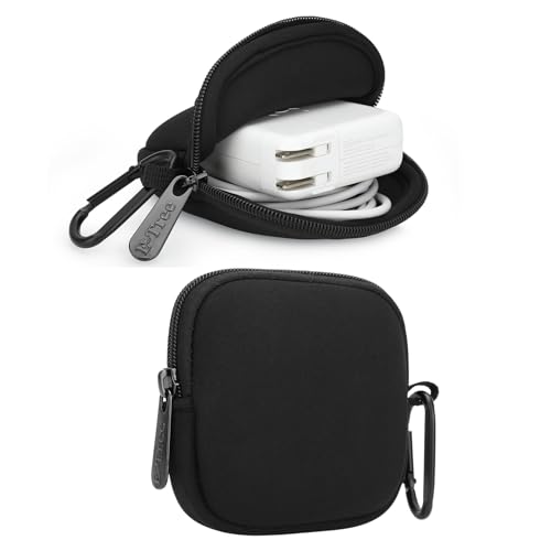 E-Tree 2-Pack Mini Neoprene Pouch Bag with Carabiner Clip – Small Zippered Organizer Case for AirPods, USB Cables, MagSafe Adapter, Earphones Memory Cards Tech Accessories | Coin Purse Wallet | 3.15"