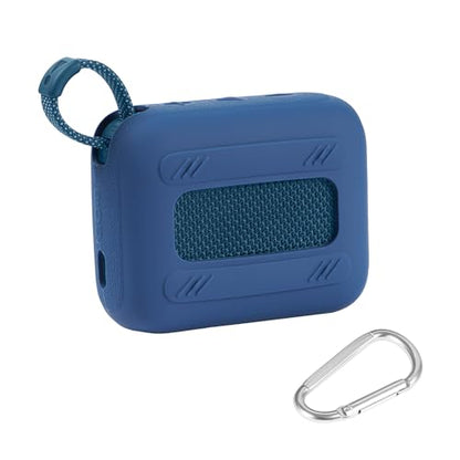 for JBL Go 4 Waterproof Bluetooth Speaker Silicone Cover, Blue | Snug Fit, Portable Carabiner Clip, Shock Absorption, Drop Protection, Travel Lightweight Design, Protective Skin Case - color: Blue Case