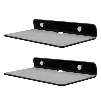 TNP Small Floating Speaker Shelf Wall Mount, Acrylic, 9 Inch, 2 Pack, Black | For Cameras, Phones and Wi-Fi Routers with An Anti-Slip Pad and Built-In Cable Management - color: Black, size: 9.3 x 4 x 1.2 Inches