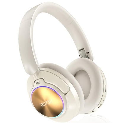 Noise Cancelling Over Ear Wireless Bluetooth Headphones with Microphone, 65h Playtime, Clear Calls, Comfort Fit for Travel (Beige) - color: Beige