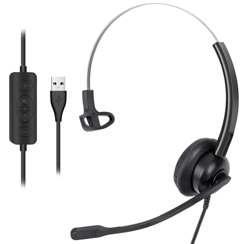 Wired USB Computer Headset with Mic Noise Cancelling & in-line Controls