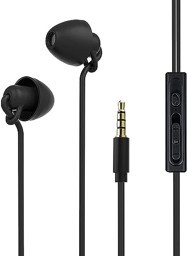 Sleep Earbuds in-Ear Headphones Wired,Soft Silicon Earplugs Noise Cancelling 3.5mm Sleeping Earphones Tangle Free with Mic for Side Sleeper,Insomnia,Air Travel, Relaxation,ASMR (Black 1)