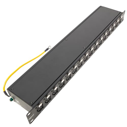 DIYTECH 16 Port XLR Patchbay — Balanced Patch Bay Audio Snake Panel with Reversible XLR Connectors, Metal Rack-Mount Chassis, Mounting Screws Included — Studio, Live Sound & Broadcast