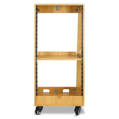 Sound Town DIY Solid Carbonized Bamboo Slanted 20U Studio Rack (12U Top + 8U Lower), with 2U Bottom Storage, Slide-Out Tray, Caster, For Recording Room, Home Studio (STBR-ST20T) - size: 20U(12U Top + 8U Lower),Carbonized Bamboo