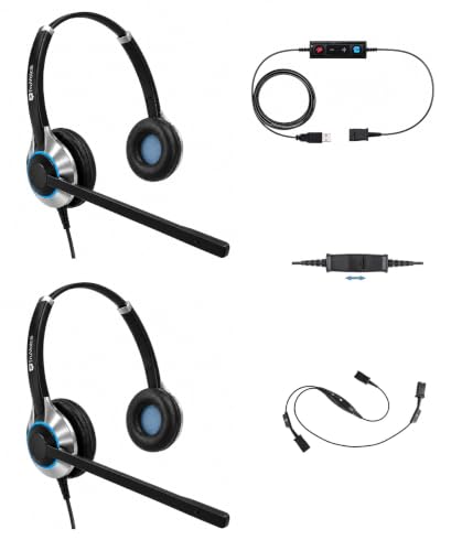 TruVoice Computer Dual Headset Bundle for Office Training | Monitoring | Supervising : Includes 2 x HD550 Headset with NC Microphone, Training Y Splitter + USB Cable Compatible with PC and Softphones