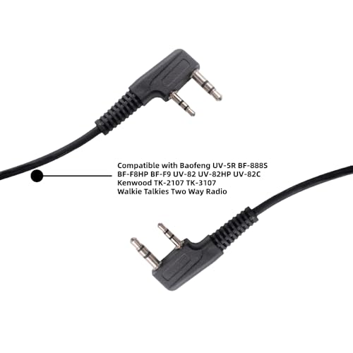 D-Shape Earpiece Headset with Mic PTT Walkie Talkie Two-Way Radio (20packs) | 2-Pin,Baofeng Kenwood UV-5R BF-888S BF-F8HP BF-F9 TK-3140 TK-3400 TK-3402
