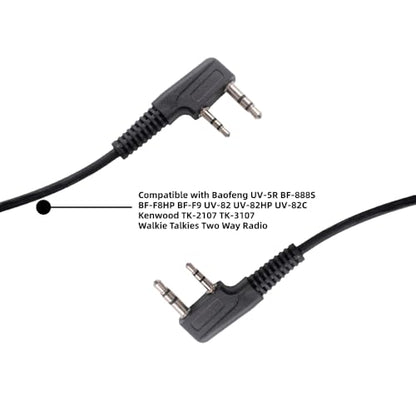 D-Shape Earpiece Headset with Mic PTT Walkie Talkie Two-Way Radio (20packs) | 2-Pin,Baofeng Kenwood UV-5R BF-888S BF-F8HP BF-F9 TK-3140 TK-3400 TK-3402