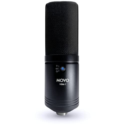Movo VSM-7 Large Diaphragm, Multi-Pattern Studio Condenser Microphone with Shock Mount, Pop Filter, and XLR Cable - Studio Microphone for Music, Vocals, Podcasting, Gaming, Streaming and More