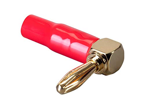 Monoprice 10 Pair Right Angle 24k Gold Plated Banana Speaker Wire Cable Screw Plug Connectors (121915) Black/Red - style: 10 Pack