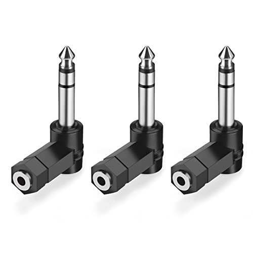 Right Angled 6.35mm TRS 3 Pole Male to 3.5mm Female Adapter | 90 Degree, 3 Pack