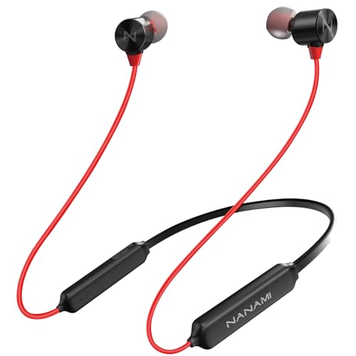 NANAMI Bluetooth Earbuds, 5.3 Bluetooth Wireless Headphones, IPX7 Waterproof, in-Ear Earphones with Mic, Noise Cancelling Headsets, Magnetic Neckband, 18 Hours Playtime for Gym, Sports (Red with Red) - color: Red with red