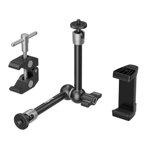 SmallRig Clamp w/ 1/4" and 3/8" Thread Holes, 9.8 Inches Adjustable Friction Power Articulating Magic Arm with Phone Holder for Action Cameras, Smartphones, LCD Monitor/LED Lights - 5326 - size: 9.8''+phone clamp